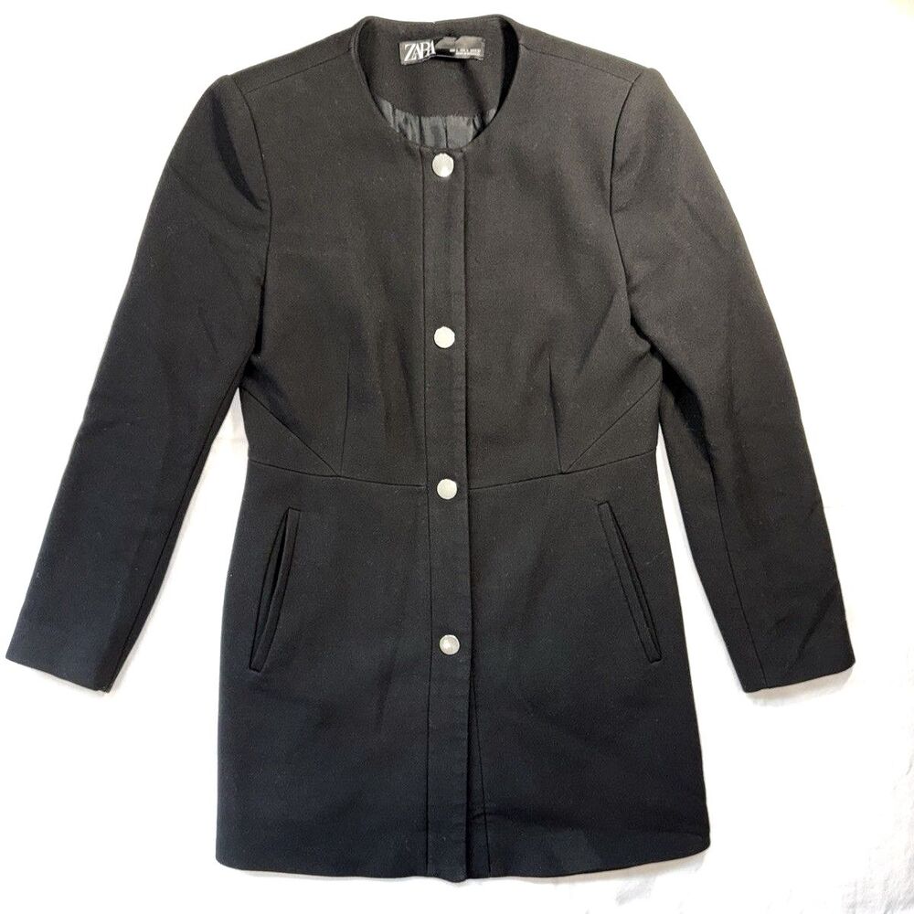 Zara Black Label Wool Blend Frock Coat Women L Long Blazer Coat Quiet Luxury Lrg